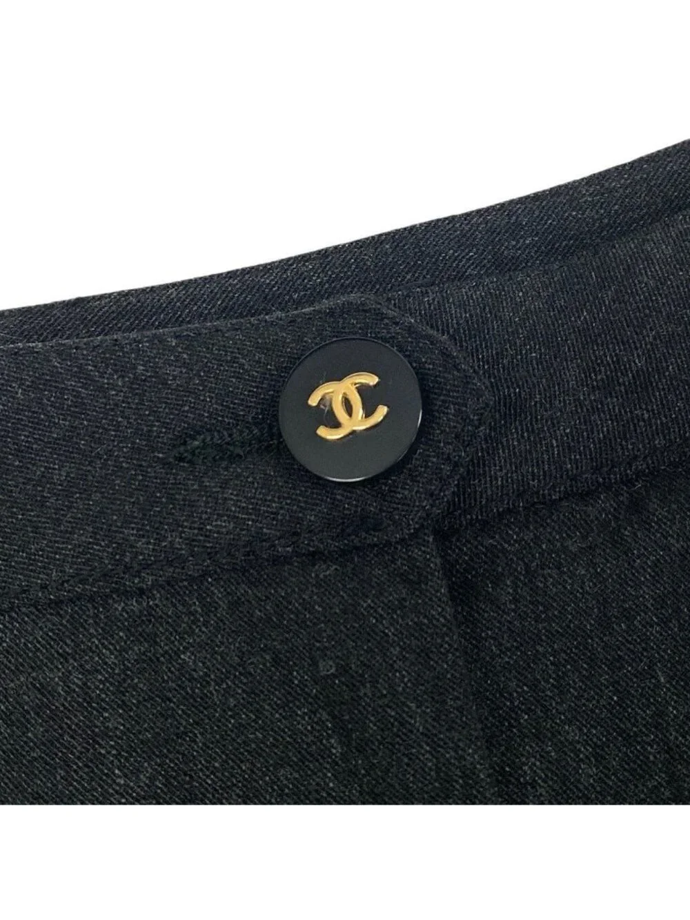 Chanel CC Logo Button Trousers Pants Gray 38